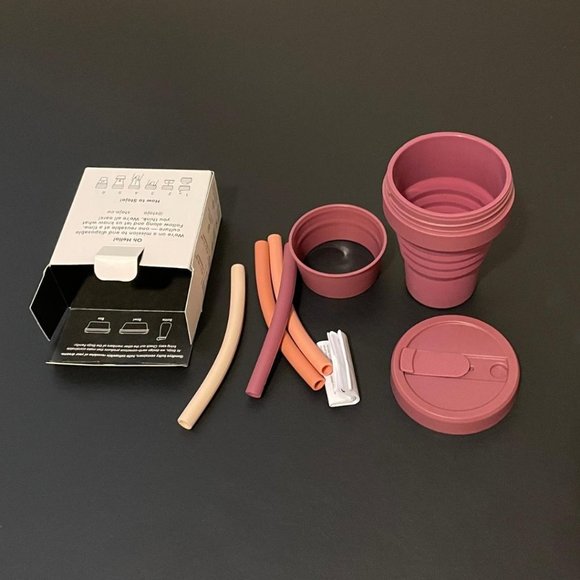 stojo Collapsible Cup with 4 reusable Straws, Brand New in Box, 12 oz - Picture 2 of 5